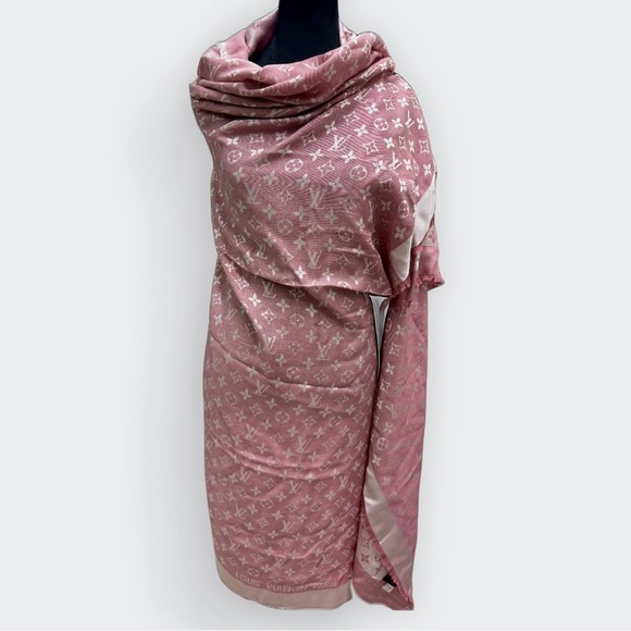 Auth Louis Vuitton Monogram Shine Rose Pink Ivory Shawl LV Wrap Stole Scarf - Picture 10 of 15